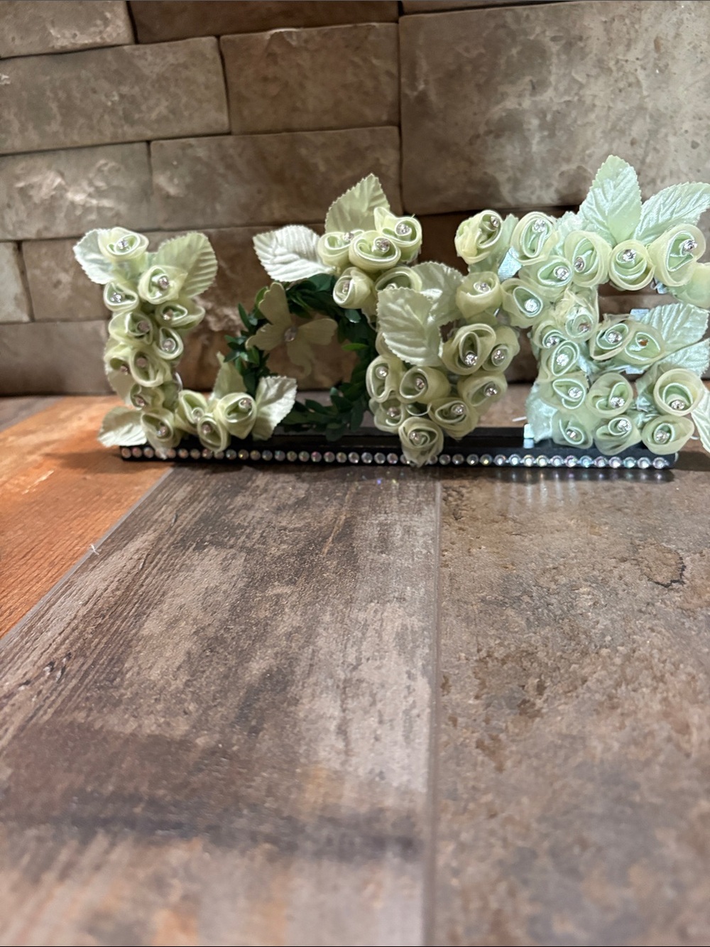Decorative 'LOVE' Floral Table Accent - Cream Green